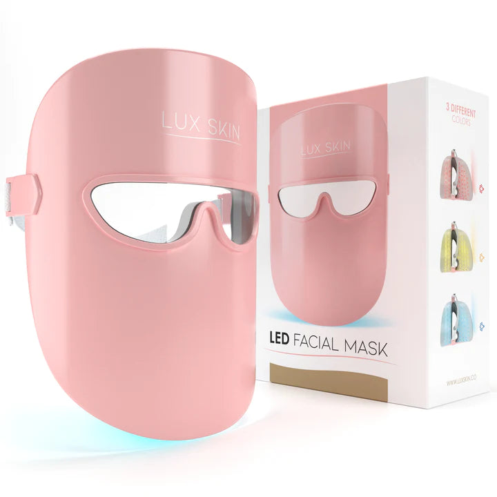 Pink LED facial mask with a box packaging