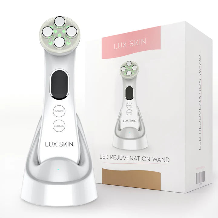 LED rejuvenation wand with a sleek design and packaging