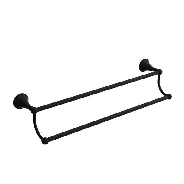 Black double towel bar mounted on wall
