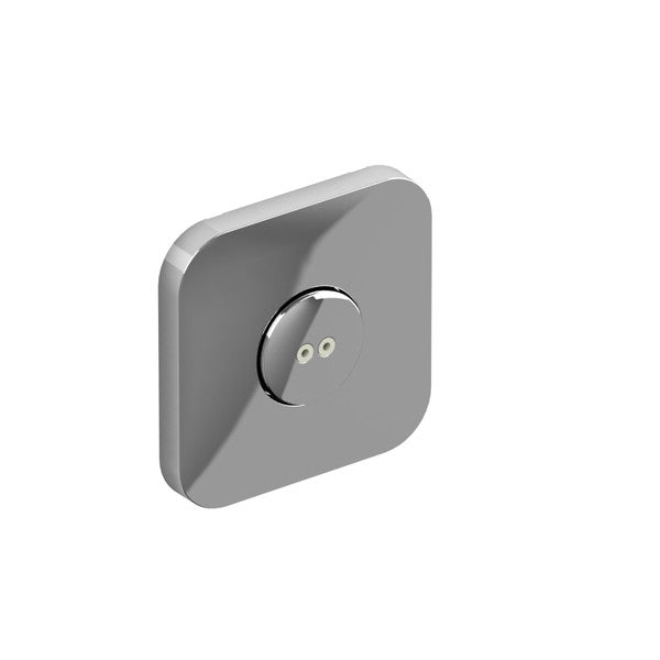 A modern, square-shaped light switch in a sleek gray finish.