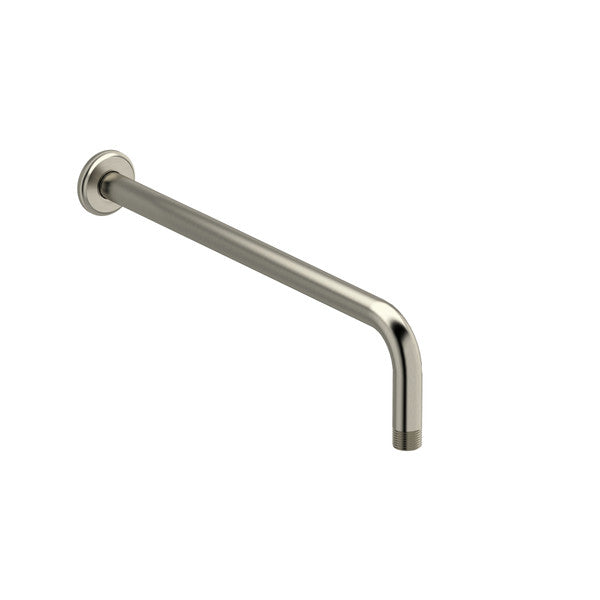 Brushed metal grab bar for bathroom use.