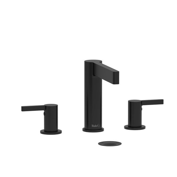 Modern black bathroom faucet set with two handles and a spout