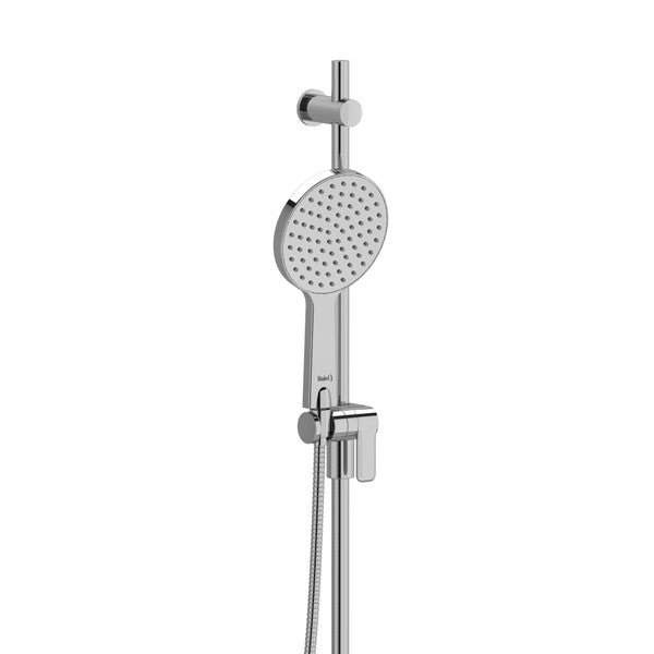 A modern showerhead with a sleek design and adjustable height.