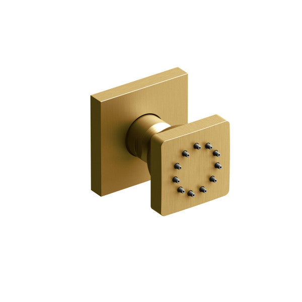 Square gold door handle with decorative design