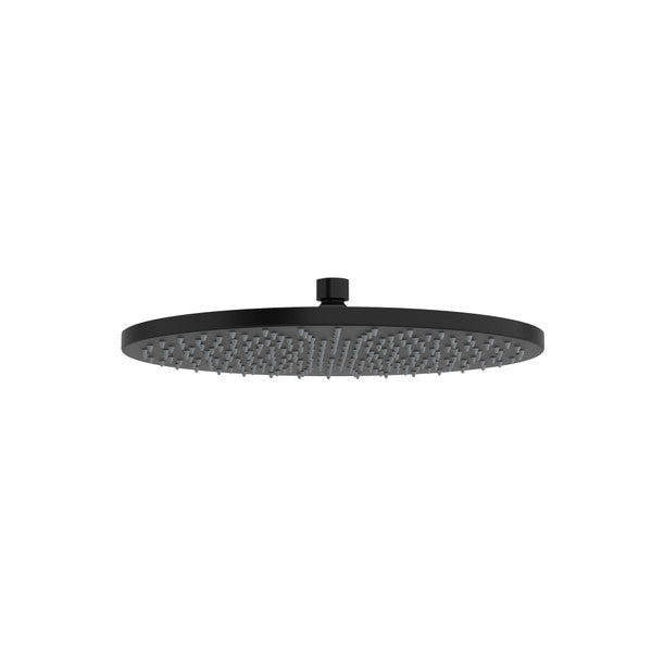 Black round shower head with textured surface