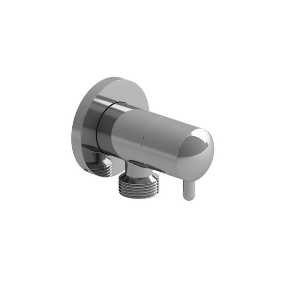Silver cylindrical wall-mounted valve with a lever handle