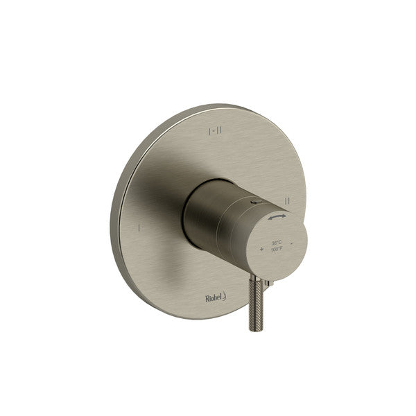 Modern wall-mounted shower control with a sleek design and minimalist features.