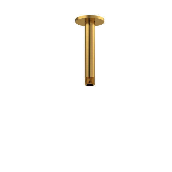 Gold ceiling-mounted shower arm.