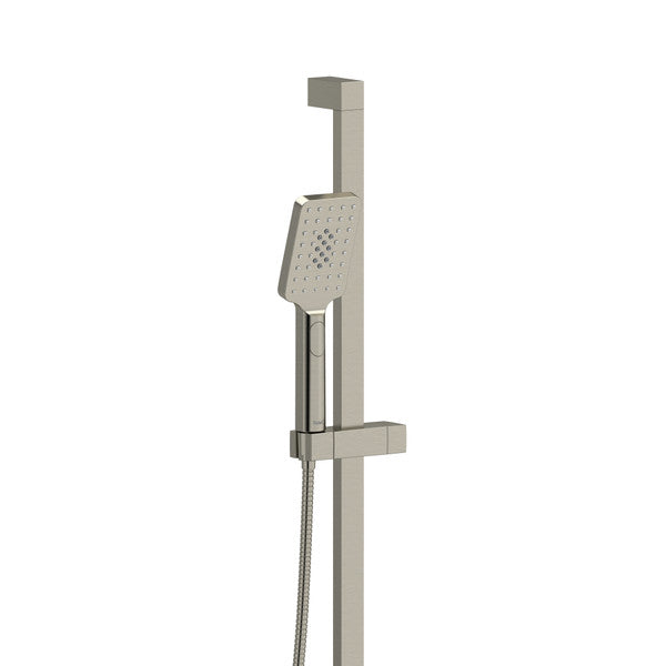 Modern showerhead with adjustable height on a sleek mount