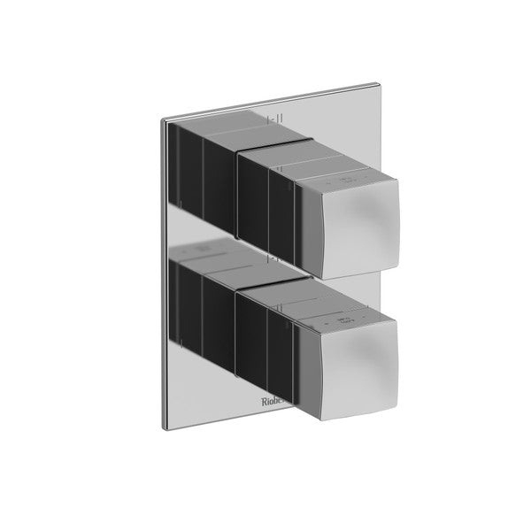 Modern dual control shower valve with a sleek design.