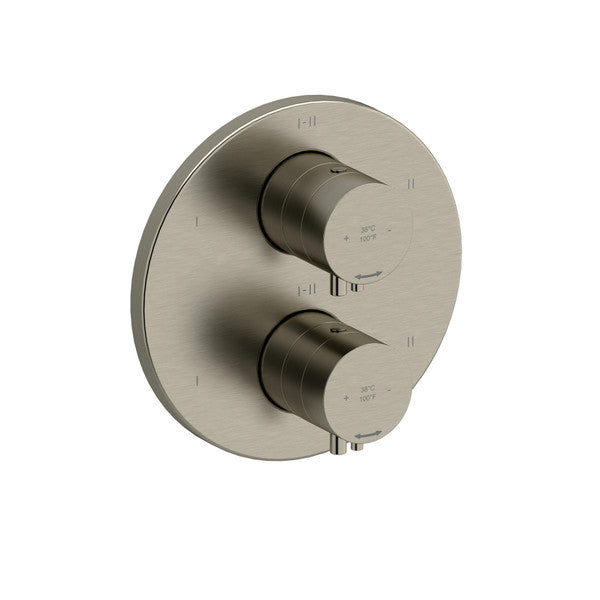Modern round shower control panel with dual knobs