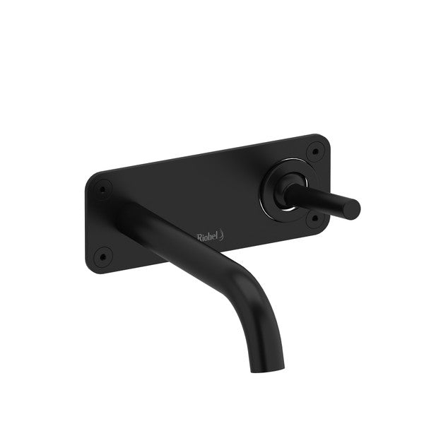 Black wall-mounted faucet with a sleek design