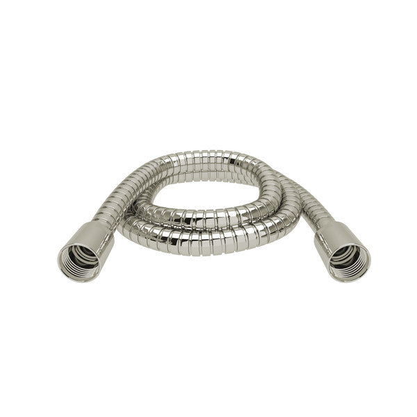 Coiled metal shower hose with fittings on both ends