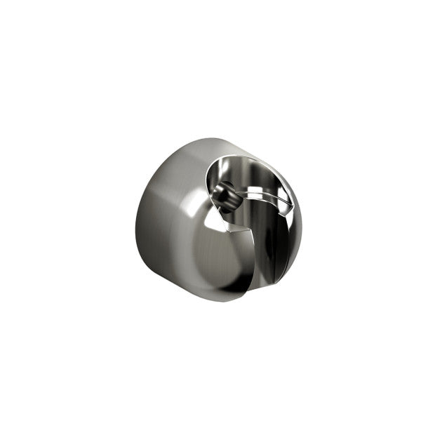 Close-up of a polished metal wall hook.