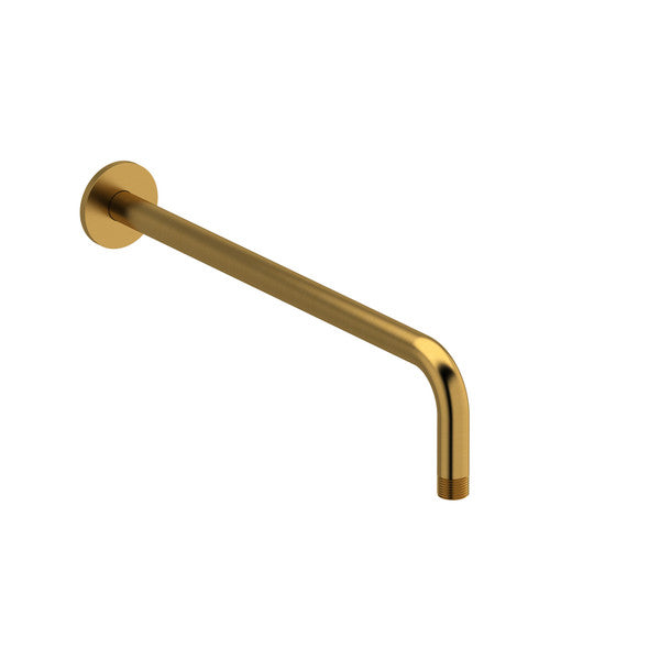 A sleek gold wall-mounted faucet spout.