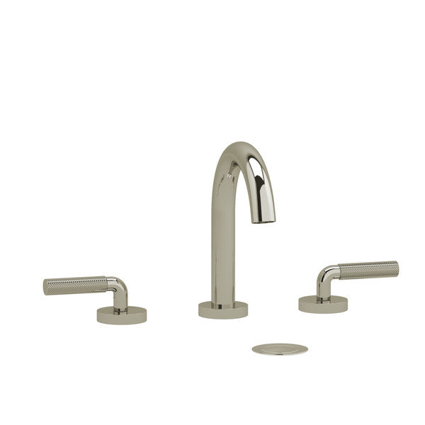 Modern bathroom faucet with two handles and a sleek spout