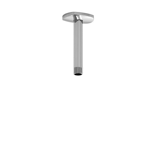A chrome ceiling mount with a vertical pipe.