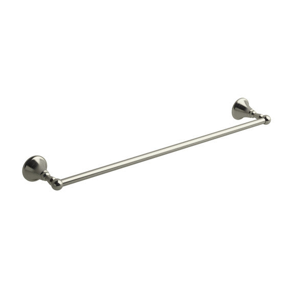 Brushed nickel towel bar mounted on wall