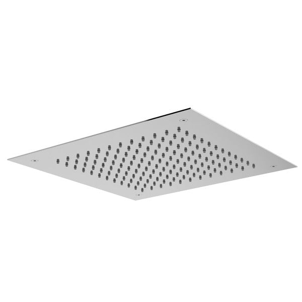 Square ceiling shower head with multiple water outlets.