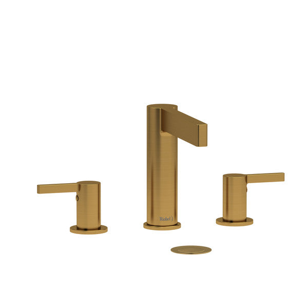 Modern gold faucet set with two handles and a central spout