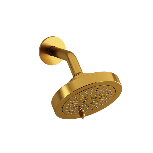 Gold shower head against white background