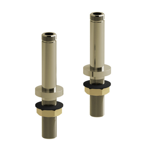 Two metal valves with a hexagonal base and rubber washers