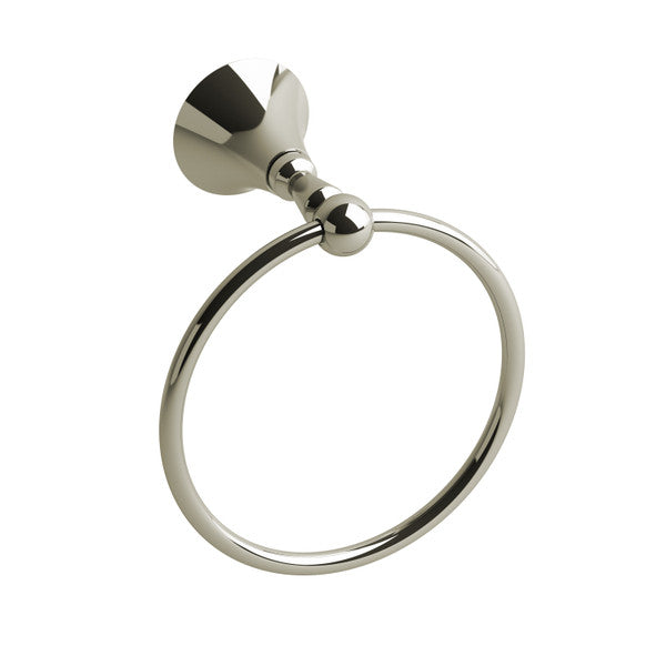 Polished metal towel ring mounted on a wall