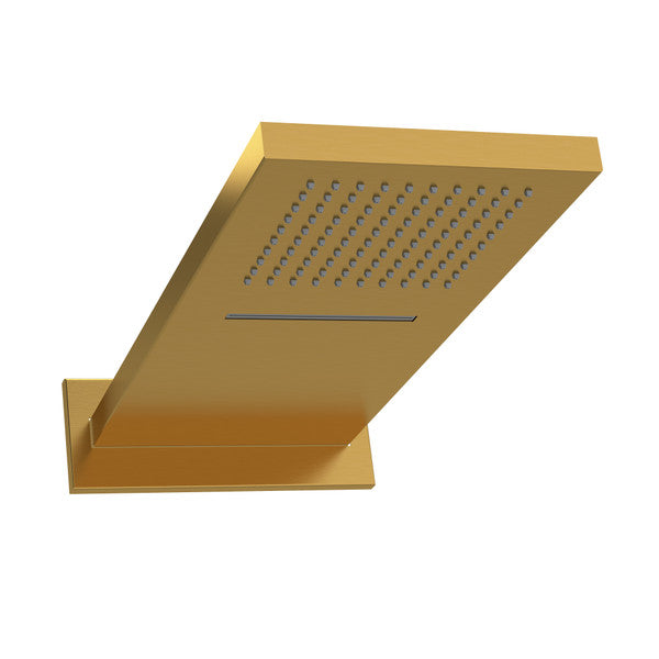 Top view of a modern gold showerhead