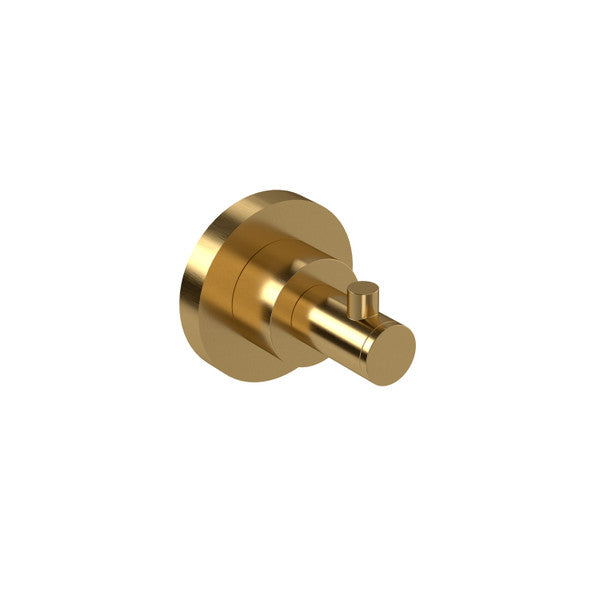 A shiny gold decorative hook or lever
