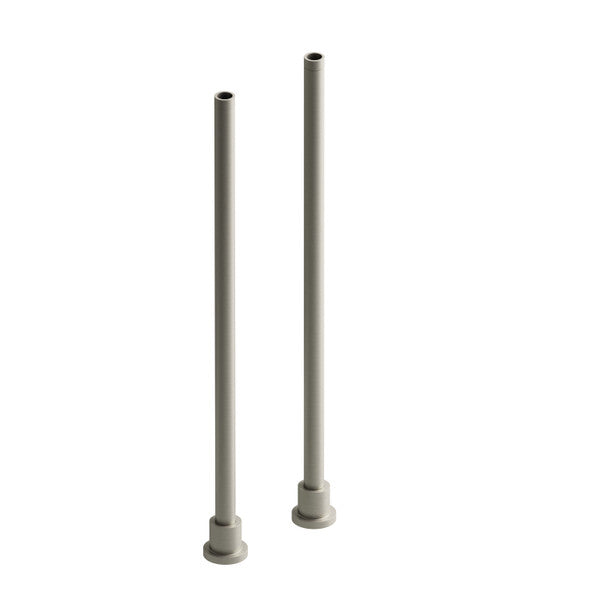 Two vertical gray pipes with flared bases