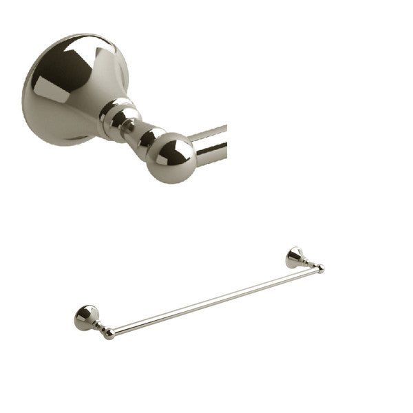 Close-up of a polished chrome towel bar and its mounting bracket