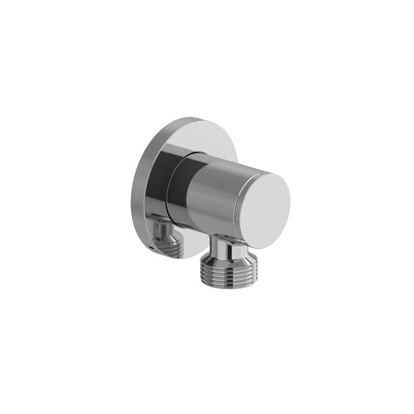 Close-up of a chrome wall-mounted water valve