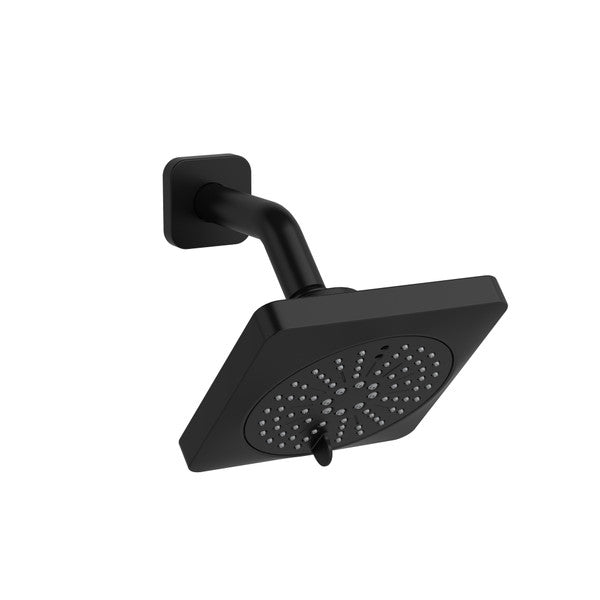 Black square showerhead mounted on a wall