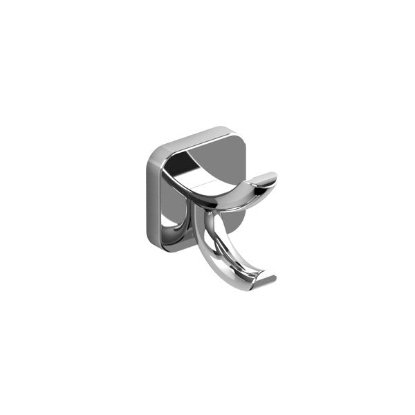 A shiny metal wall hook with a modern design.