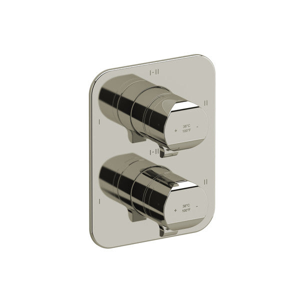 Stylish dual handle control panel for plumbing fixtures