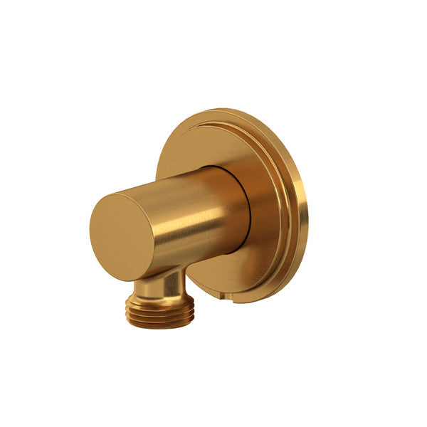 Close-up of a gold wall-mounted water valve