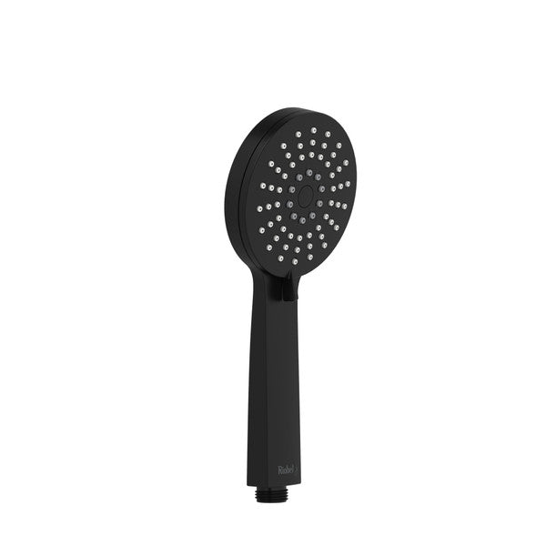 Black handheld shower head with multiple nozzles