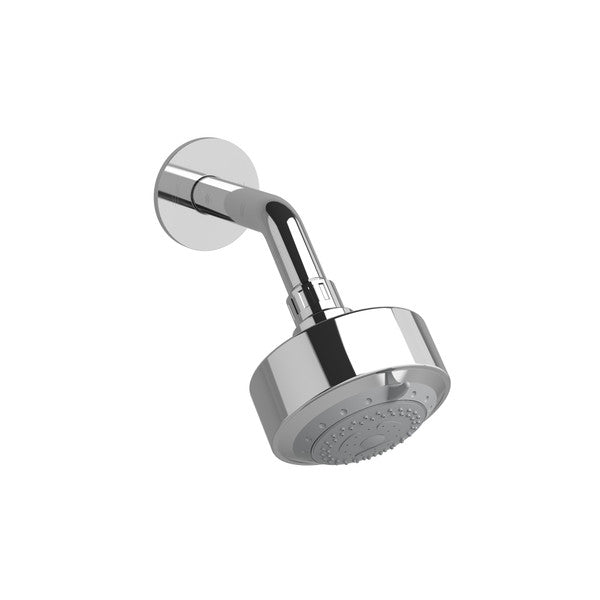 Chrome showerhead mounted on a wall