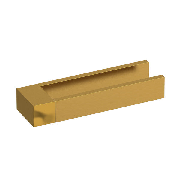 A sleek, rectangular gold-colored modern drawer handle.