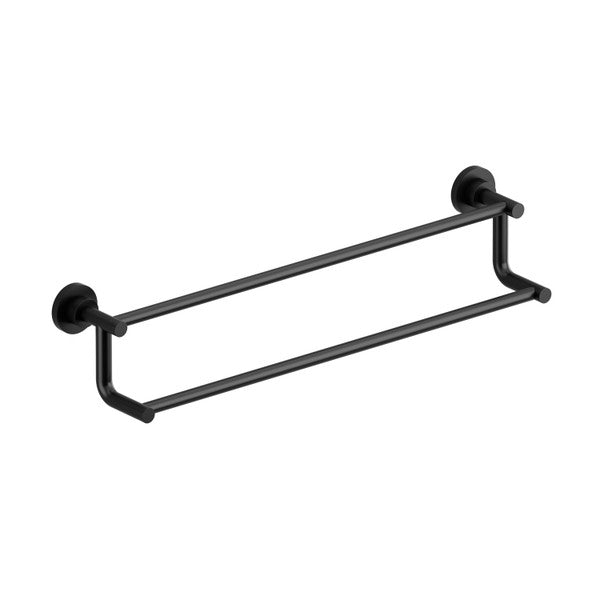 Black double towel bar mounted on a wall