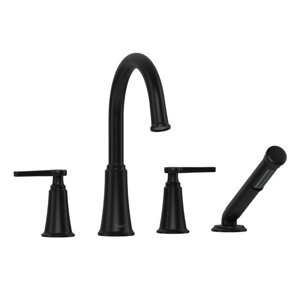 Modern black kitchen faucet set with pull-down sprayer and lever handles