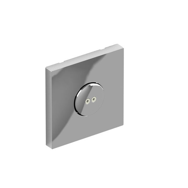 A sleek, square silver electrical switch.