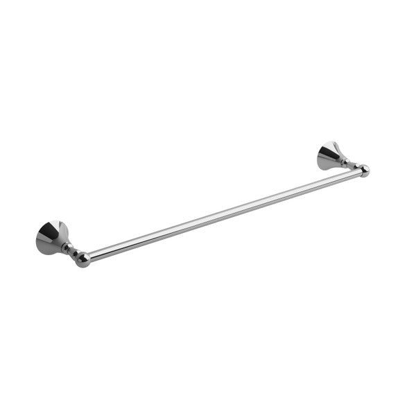 Chrome towel bar mounted on wall brackets