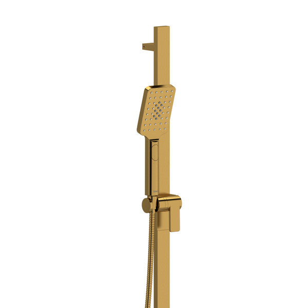 Gold handheld showerhead with adjustable mounting bar and hose