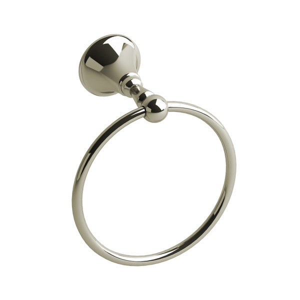 Polished metal towel ring on a wall