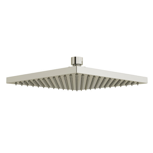 A square overhead shower head with a sleek, modern design.