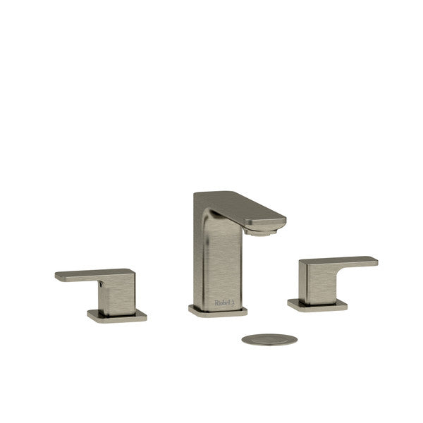 Modern bathroom faucet set with two handles and a sleek design.