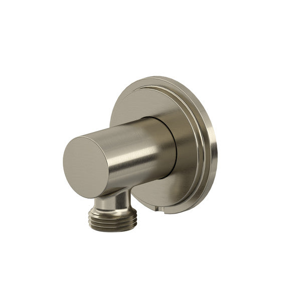 Brushed nickel wall-mounted shower outlet