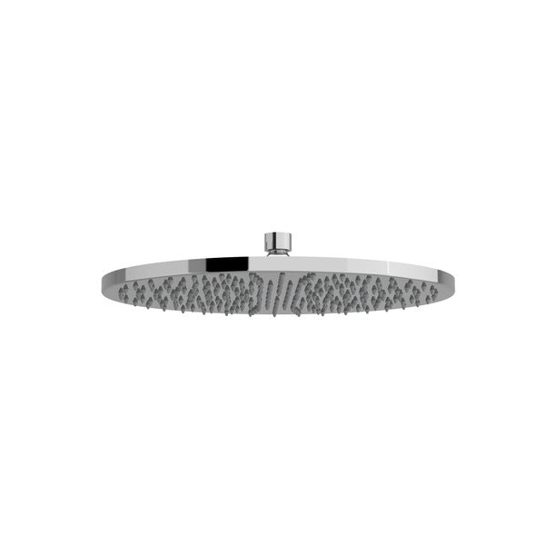 A round metal showerhead with multiple water nozzles.