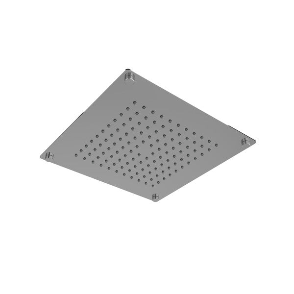 Square ceiling-mounted showerhead with multiple water holes.